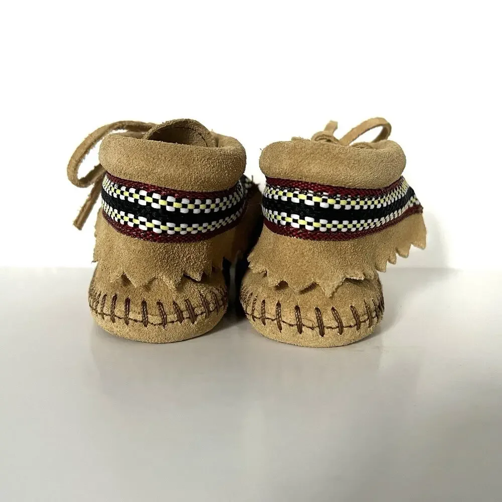 Minnetonka Moccasins Tan Suede Leather Lace Boots Braid Bootie 1101 Infant 3